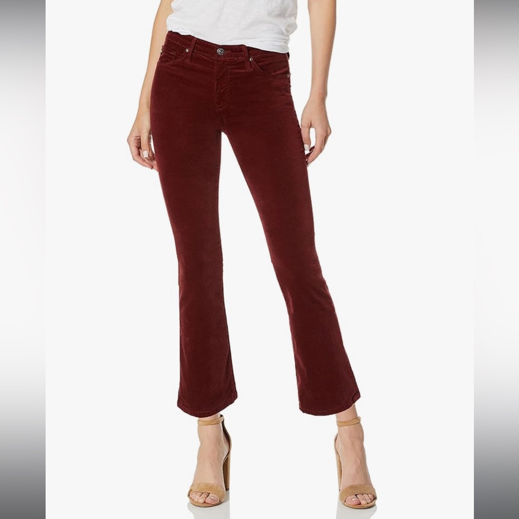 Ag Adriano Goldschmied The Jodi Crop High-Rise Slim Flare Crop Deep Red Sz 27